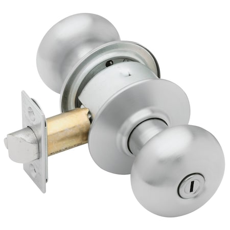 Schlage Grade 2 Privacy Cylindrical Lock, Plymouth Knob, Non-Keyed, Satin Chrome x Bright Chrome Finish A40S PLY 626X625